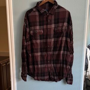 George Men's Casual Plaid Shirt - Burgundy and Black